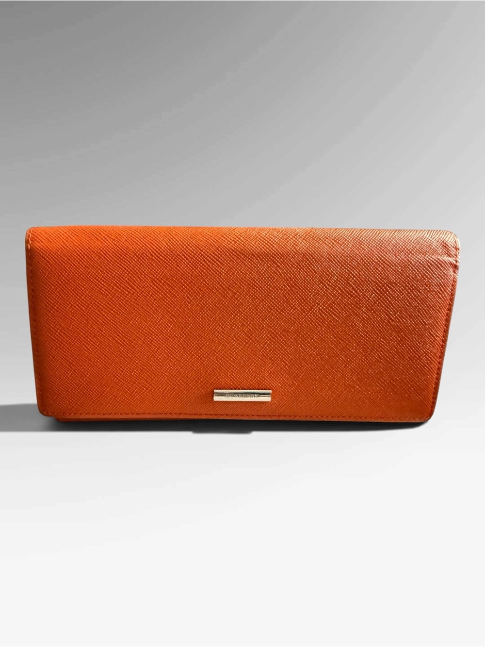 Pre-owned Burberry Orange Textured Leather Continental Wallet
